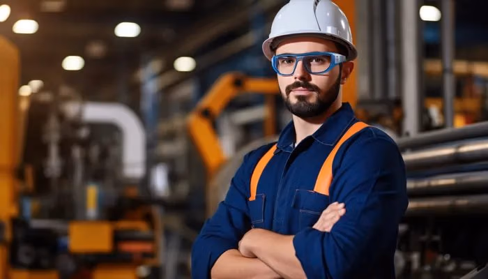 OHAS worker in safety gear at industrial site, promoting occupational health and safety