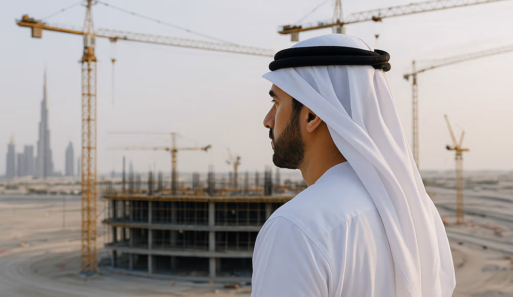 emirati looking at a construction site dubai