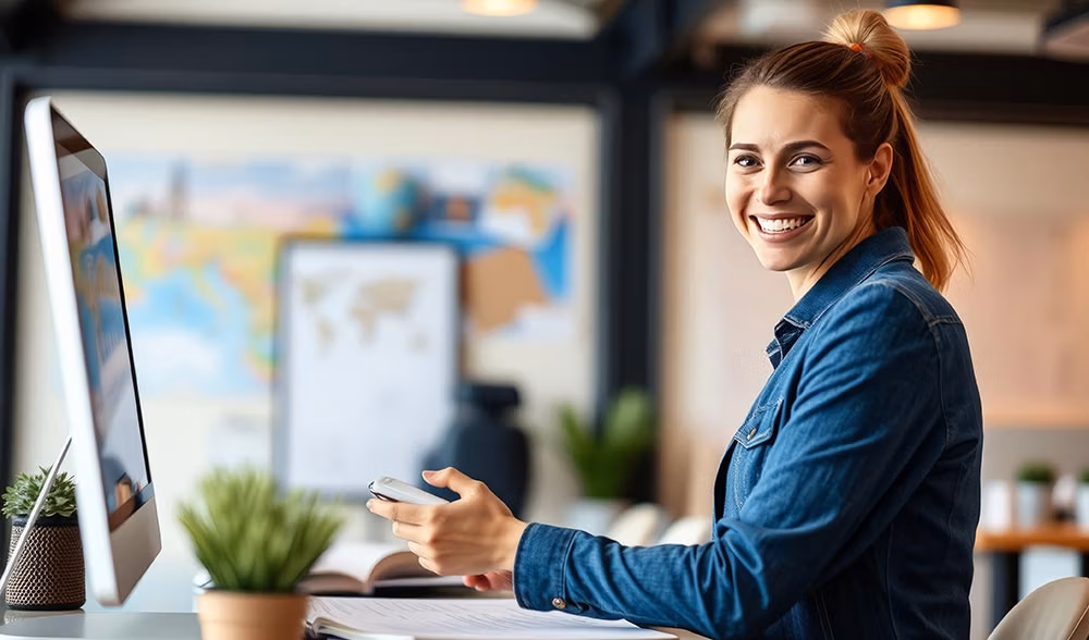 Mystery Audit Travel Agent sitting in front of Computer